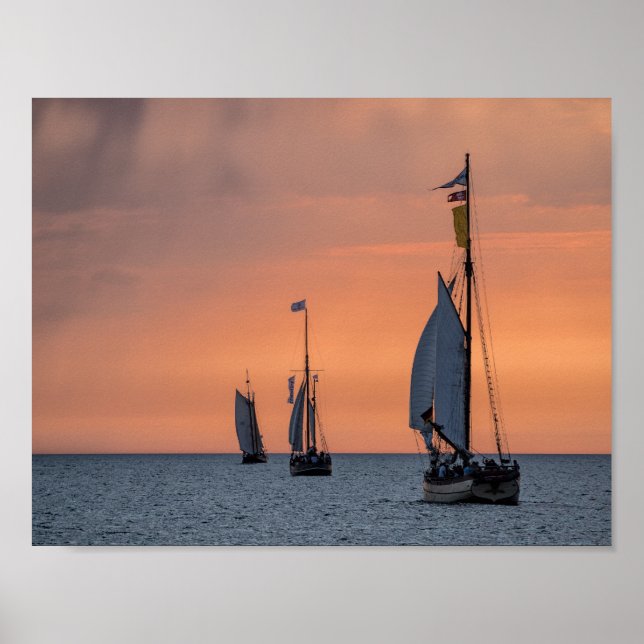 Sailing ships in sunset light on the Baltic Sea Poster (Front)