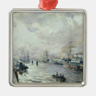 Sailing Ships in the Port of Hamburg, 1889 Metal Tree Decoration