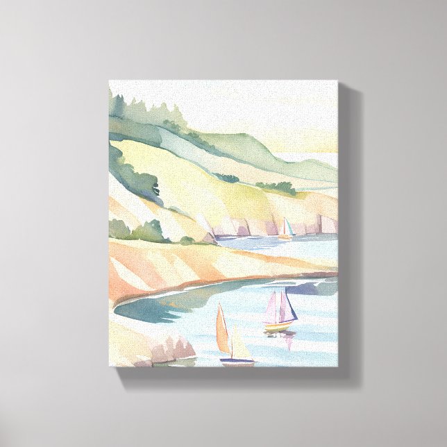 Sailing Shore | Rhode Island Ocean Watercolor Canvas Print (Front)