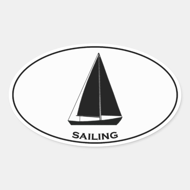 Sailing Sloop Sailboat Oval Logo Sticker (Front)