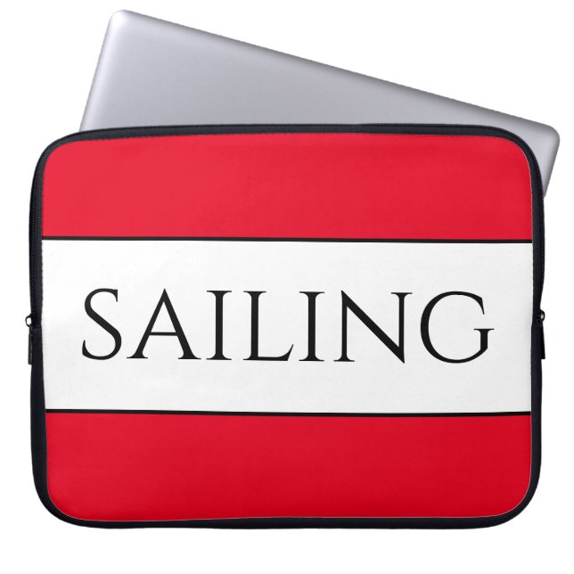SAILING Sporty Fun Bright Red White Summer Stripes Laptop Sleeve (Front)