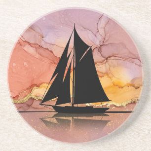 Sailing Sunset Silhouette Nautical Art Coaster