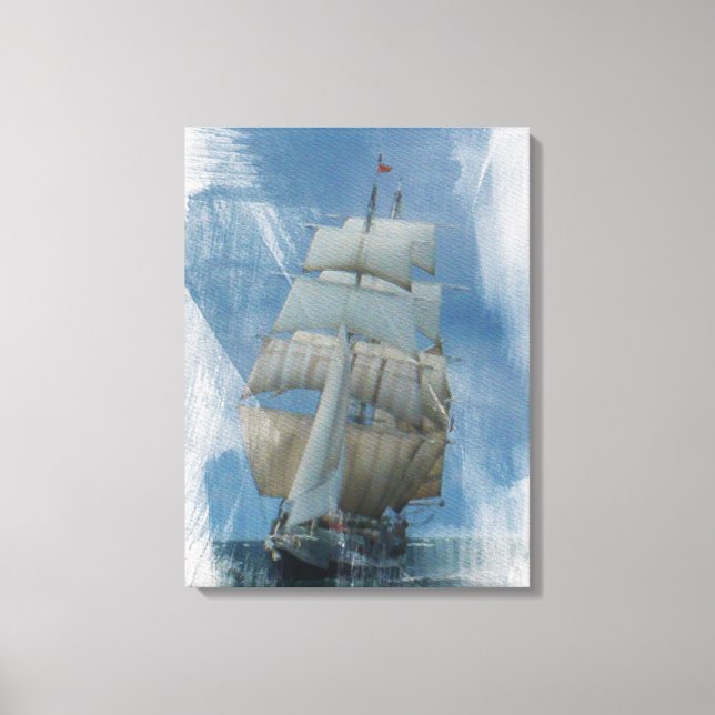 Sailing Tall Ship, Vessel , WATERCOLOR Painting Canvas Print (Front)