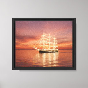 Sailing Tall Ship with Christmas Lights - Canvas Print
