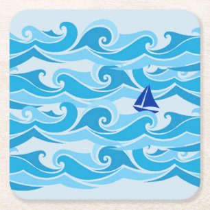 Sailing the Waves on Sail Boat Square Paper Coaster