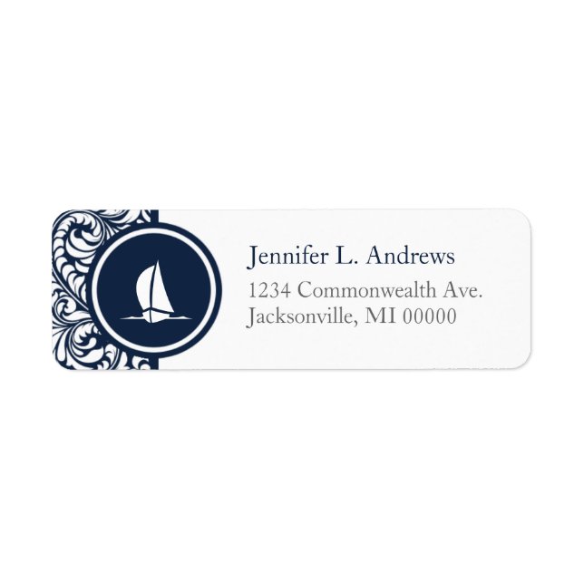Sailing Theme Navy Damask Address Labels (Front)