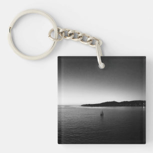 Sailing to the Horizon Black and White Key Ring