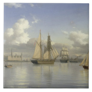 Sailing Vessels off Kronborg Castle, Sweden, 1880 Tile