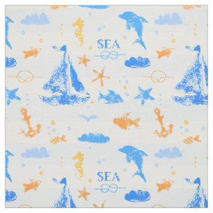 Sailing with Dolphins Nautical Fabric