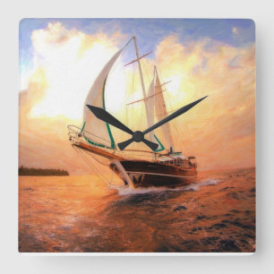 Sailing yacht, nautical theme square wall clock