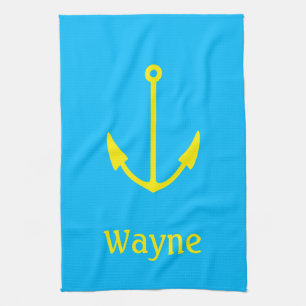 Sailor Anchor Blue Boat (Name) Yellow Tea Towel