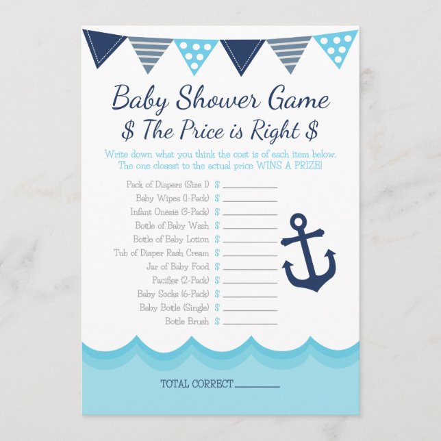 Sailor Baby Shower – The Price is Right Game Progr Programme (Front)
