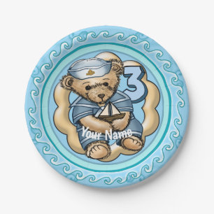 Sailor Bear 3 Year old Birthday paper plates