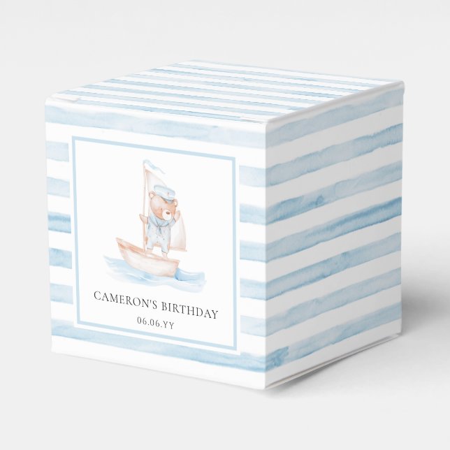 Sailor Bear Blue Stripe Birthday Favour Box (Front Side)