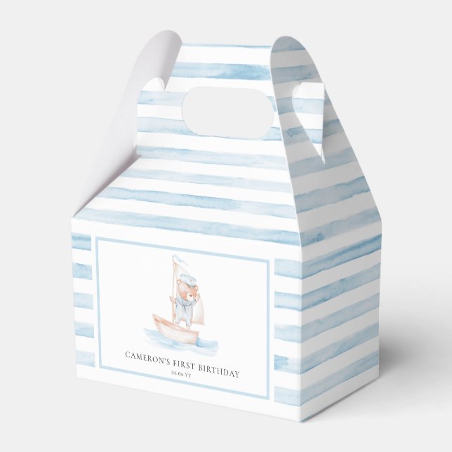 Sailor Bear Blue Stripe Birthday Favour Box (Front Side)