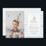 Sailor Bear Blue Stripe Photo First Birthday Invitation<br><div class="desc">This birthday invitation features a timeless blue stripe design with a sweet watercolour sailor teddy bear illustration. All of the text is fully editable. For more advanced customisation of this design,  simply select the "Customise It" button above.</div>