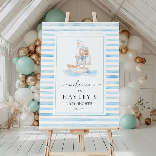 Sailor Bear Blue Stripe Welcome Poster