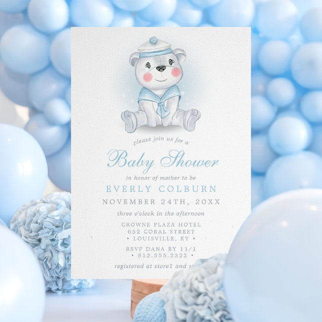 Sailor Bear Nautical Baby Shower Invitation (Creator Uploaded)