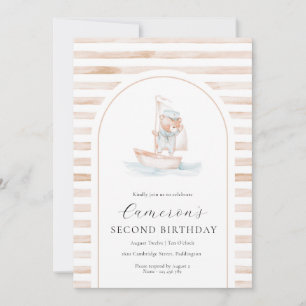 Sailor Bear Tan Stripe Birthday Arch Invitation