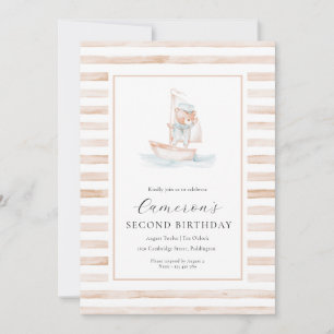 Sailor Bear Tan Stripe Birthday Invitation
