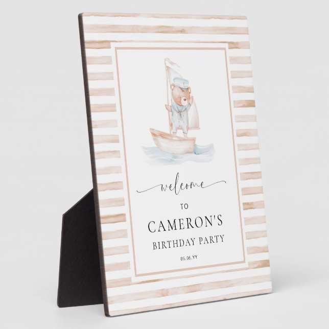 Sailor Bear Tan Stripe Welcome Plaque (Side)