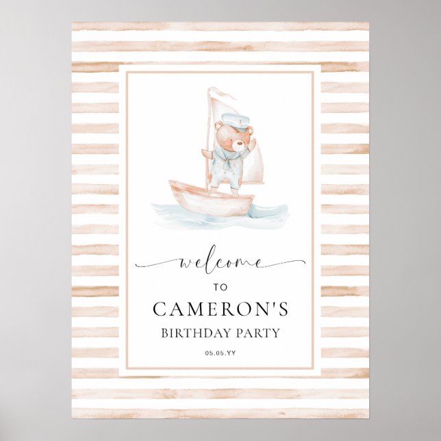 Sailor Bear Tan Stripe Welcome Poster (Front)