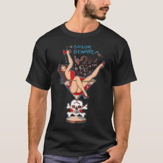 Sailor Beware Pin Up Girl In Martini Glass Tattoo T-Shirt