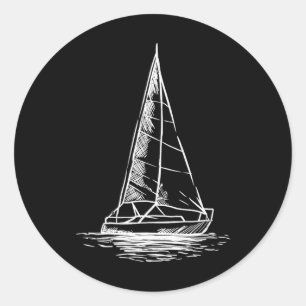 Sailor Boating Anchor - Simple Line Drawing Sailbo Classic Round Sticker