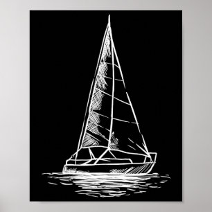 Sailor Boating Anchor - Simple Line Drawing Sailbo Poster