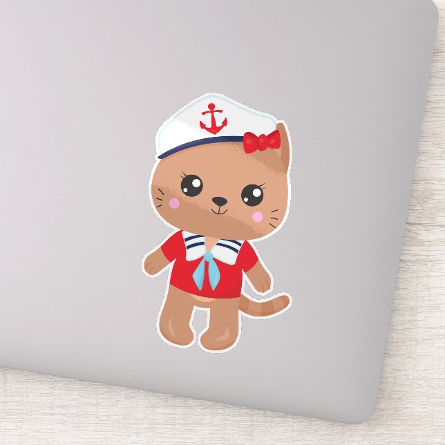 Sailor Cat, Sailor Hat, Boat Captain, Brown Cat (Detail)