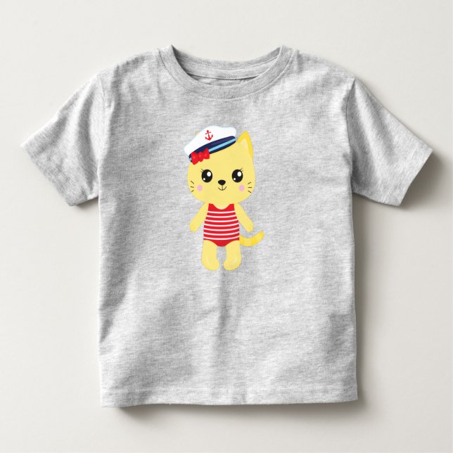 Sailor Cat, Sailor Hat, Boat Captain, Yellow Cat Toddler T-Shirt (Front)