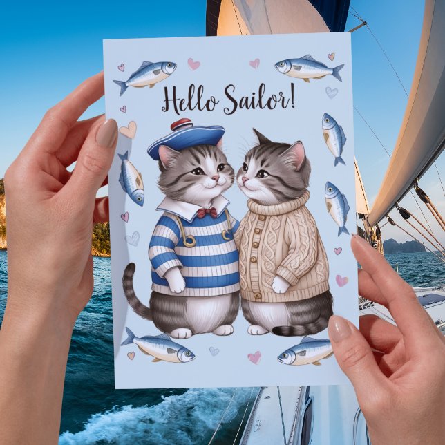 Sailor cats Valentine Nautical fisherman cat Card (Creator Uploaded)