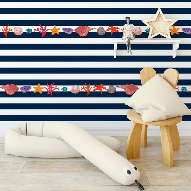 Sailor fabric with fun seashells, shells, starfish wallpaper (Sailor fabric with fun seashells, shells, starfish wallpaper)