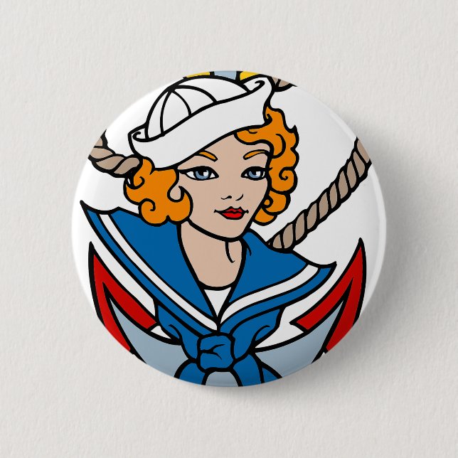 Sailor Girl and Anchor Tattoo Art 6 Cm Round Badge (Front)