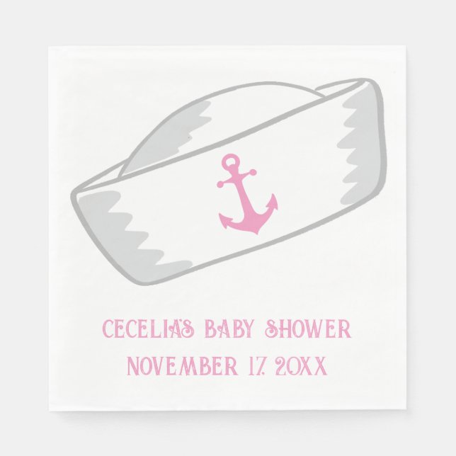 Sailor Hat Girl Nautical Baby Shower Napkin (Front)