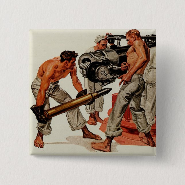 Sailor Hunks Loading the Big Gun 15 Cm Square Badge (Front)