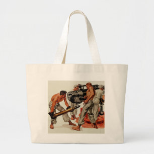 Sailor Hunks Loading the Big Gun Large Tote Bag