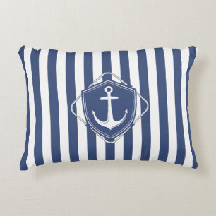 Sailor life, cobalt blue stripes & Anchor Decorative Cushion