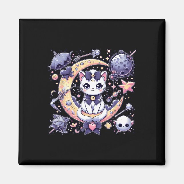 Sailor Meow Cute Moon Cat Space Magic Gothic Hallo Magnet (Front)