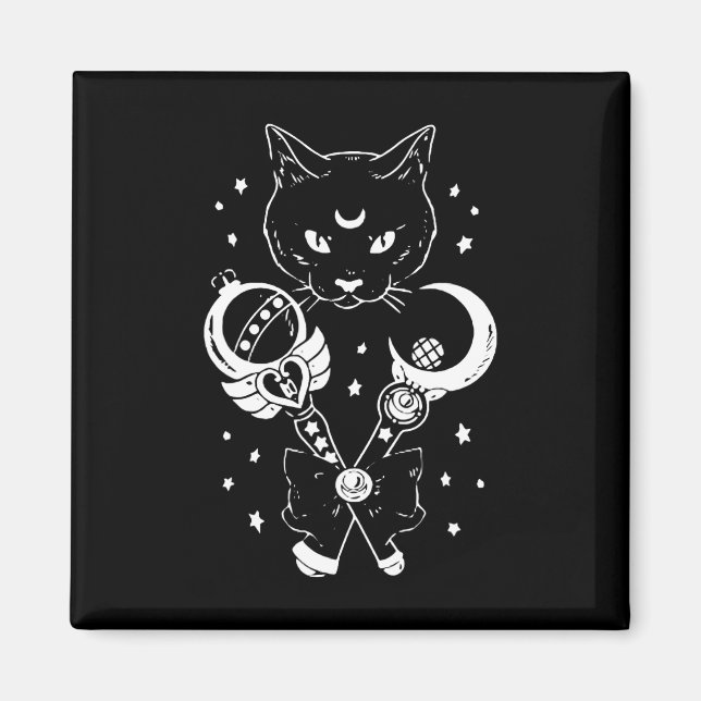Sailor Meow Cute Moon Cat Space Magic Gothic Hallo Magnet (Front)