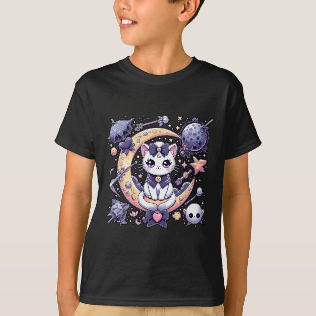 Sailor Meow Cute Moon Cat Space Magic Gothic Hallo T-Shirt (Front)