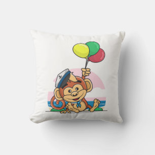 Sailor Monkey with Colourful Balloons Cushion