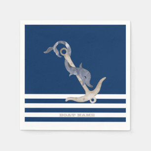 Sailor Nautical Anchor Dolphin Navy Blue Stripes  Napkin