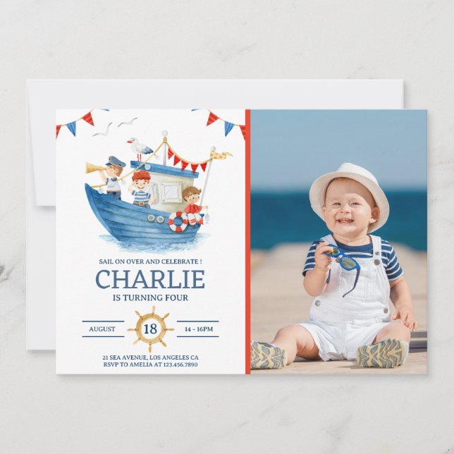 Sailor Nautical Summer Photo Invitation (Front)