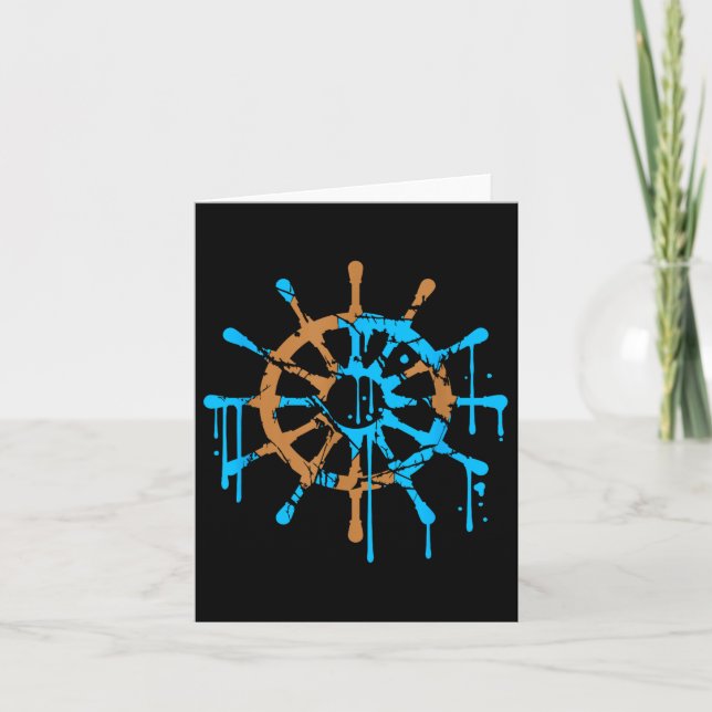 Sailor Ship Steering Wheel Graffiti Drops Sailing  Card (Front)