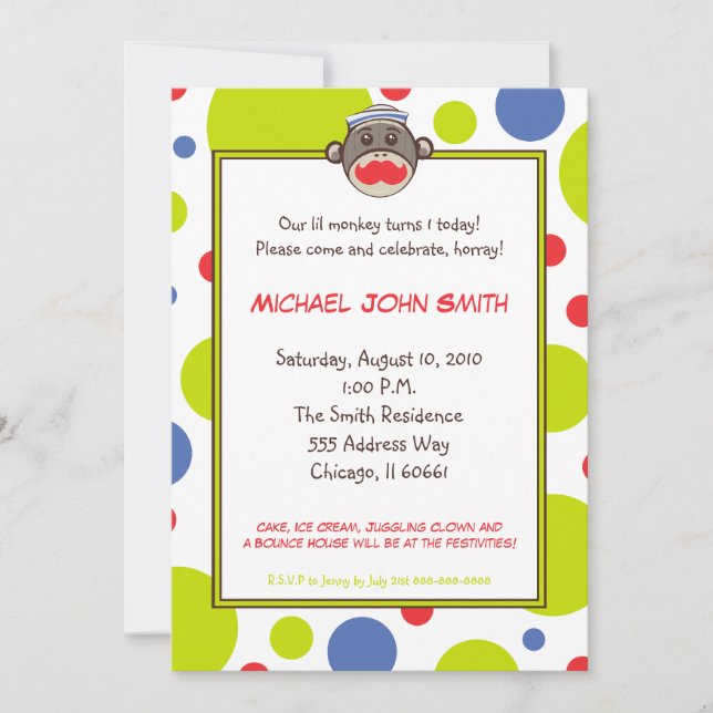 Sailor Sock Monkey Birthday Party Invitation (Front)