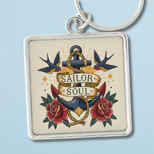 "Sailor Soul" Anchor Tattoo Art - Vintage Nautical Key Ring