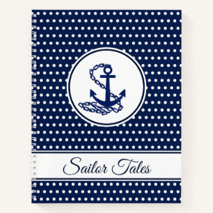 'Sailor Tales' Text Template Maritime Style Anchor Notebook
