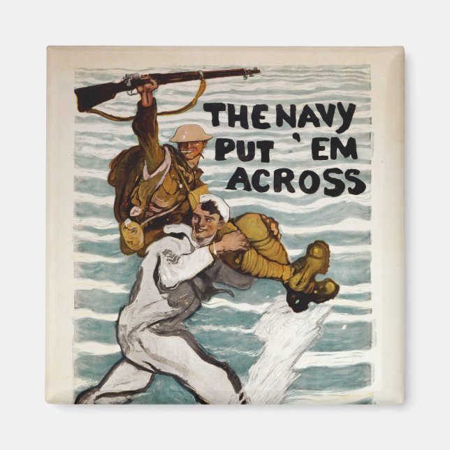 Sailor Wading As He Carries A Soldier On Shoulder Magnet (Front)