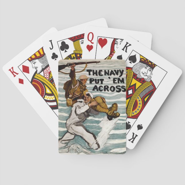 Sailor Wading As He Carries A Soldier On Shoulder Playing Cards (Back)